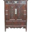Original Chinese Dark Brown Cabinet w/Carved Couplet