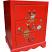 Oriental Red Flower Painted Three-Drawer Bedside Back View