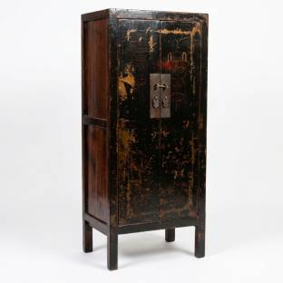 Antique Chinese Cabinet Black Slim Gold Painting