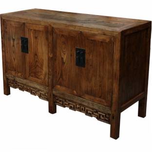 Antique Natural Elm Chinese Sideboard w/ Carvings