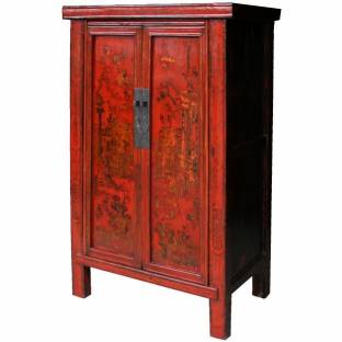 Antique Chinese Red Gold Painted Cabinet 