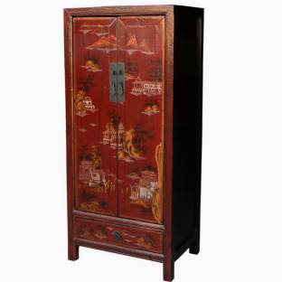 Red Medium Cabinet with Gold Painting