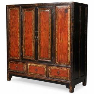 Large Antique Chinese Cabinet Red and Black