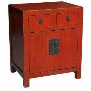 Antique Chinese Bedside Table Red 