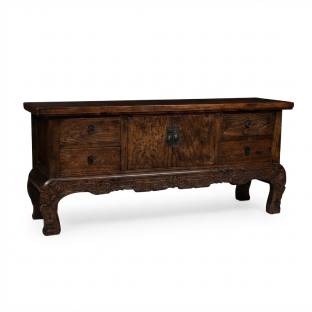 Original Natural Elm Console Table w/Carvings