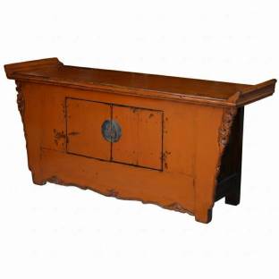 Antique Chinese Orange Sideboard w Everted Ends