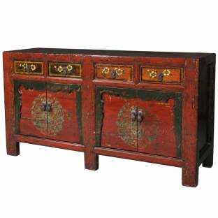 Mongolian Painted Red Sideboard buffet