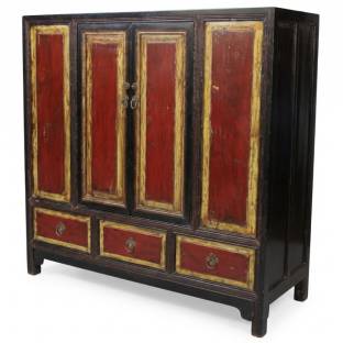 Large Wide Black and Red Cabinet