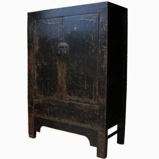 Antique Old Black Chinese Cabinet with Paintings
