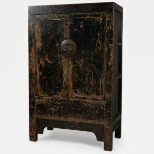 Antique Old Black Chinese Cabinet with Paintings