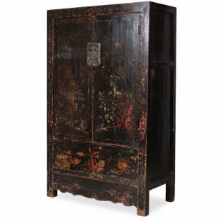 Antique Old Black Painted Chinese Cabinet