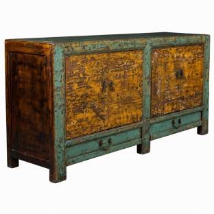 Original Turquoise & Yellow Distressed Sideboard