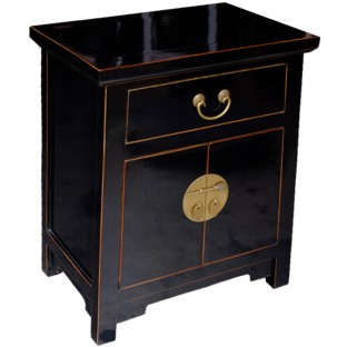 Black Lacquered Tapered Bedside Table