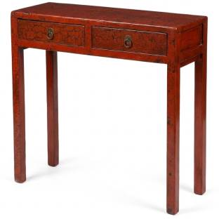 Red Patina Two Drawer Side/Hall Table
