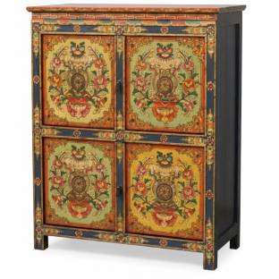 Chinese Cabinet w/Hand Painted Tibetan Symbols 