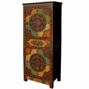 Chinese Tibetan Vintage Cabinet Painted Flora