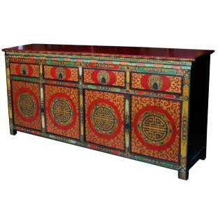 Large Tibetan Poly-chrome Sideboard Credenza