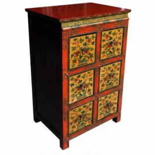 Tibetan Red and Yellow Six Drawers Side Table/CD Cabinet
