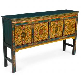 Tibetan Four Door Console Hall Table Painted 
