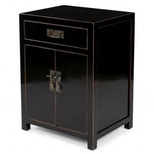 Black Lacquered Chinese Large Bedside Table 
