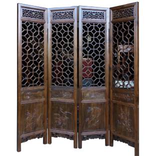 Set of 4 Chinese Double Sided Carvings Screen 