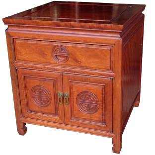 Rose Wood Large Bedside Table w/Carvings 