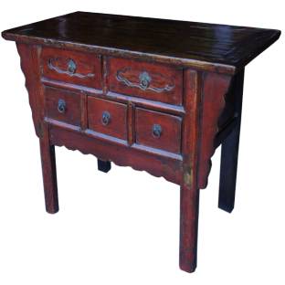 Red Patina Five-Drawer Chinese Console Table 