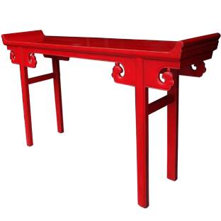 Red Lacquered Everted End Double Sides Chinese Console Table 