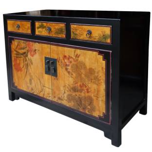 Chinese Painted Sideboard Black and Orange