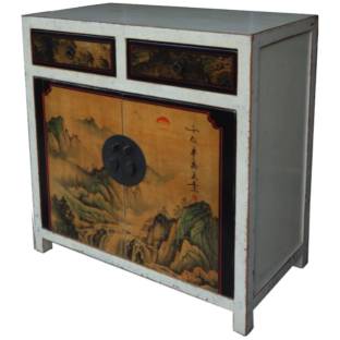 Chinese Cabinet w/ Painted Mountain Scene