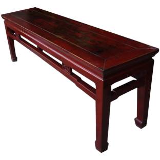 Red Chinese Gongfu Bench Antique With Waist and Carvings