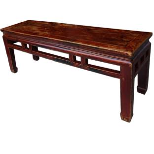 Red Chinese Spring Bench Antique With Waist and Patina