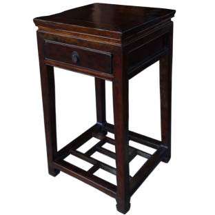 Antique Chinese Elm Tea Table w/Drawer and Lattice 