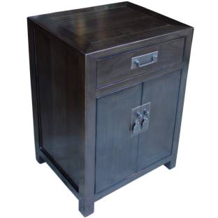Dark Brown Elm Chinese Bedside Table