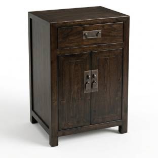 Dark Brown Elm Chinese Bedside Table