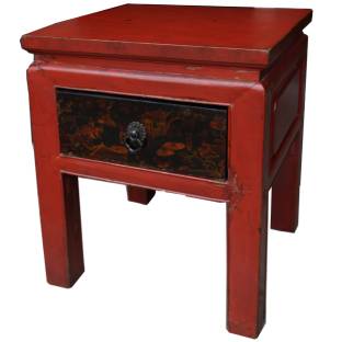 Red Side Table w/Black Painted Drawer
