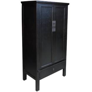 Black Chinese Two Door One Drawer Cabinet 