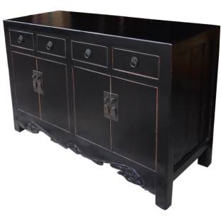 Chinese Old Black Sideboard Buffet w/Carvings 