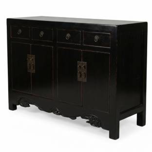 Chinese Old Black Sideboard Buffet w/Carvings 
