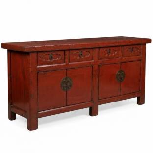 Antique Chinese Sideboard Red Patina w/ Carved Drawers