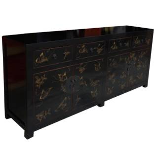 Black Lacquered Sideboard Buffet 180cm with Gold Paintings