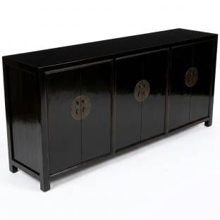 Black Lacquered Chinese Sideboard Six Doors 200cm Large 