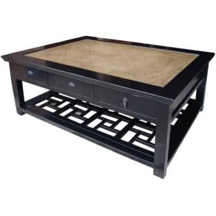 Retangular Rattan Top Black Coffee Table 