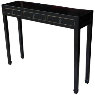 Black Lacquer Narrow Console Table Three Drawers