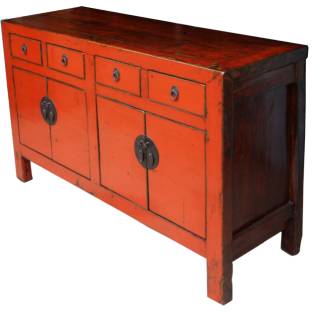 Chinese Antique Red Patina Sideboard 