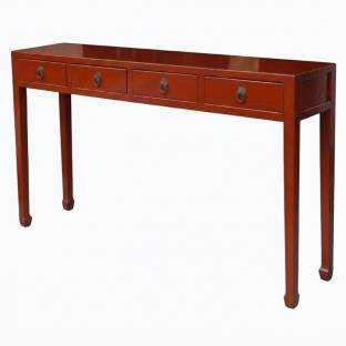 Red Lacquered Four Drawers Narrow Console Table 