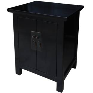 Black Lacquered Tapered Two Doors Bedside Table 