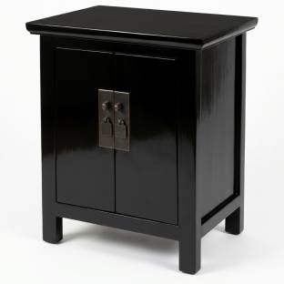 Black Lacquered Tapered Two Doors Bedside Table 