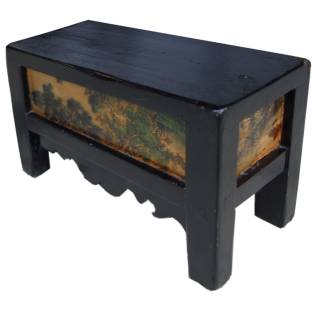 Chinese Rectangular Black Stool/Low Table w/Paintings 