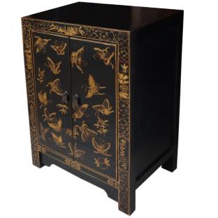 Chinese Bedside Table Cabinet Painted Gold Butterflies